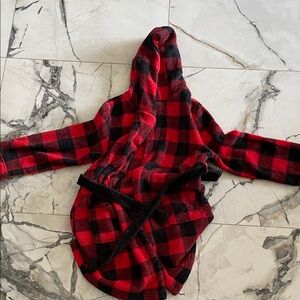 Red and Black Plaid Hooded Robe fir kids